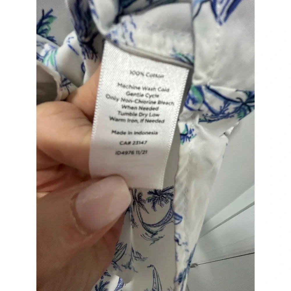 Talbots Plus Womens X White Blue Coastal Sailboat Palm Tree Sleeveless Shirt